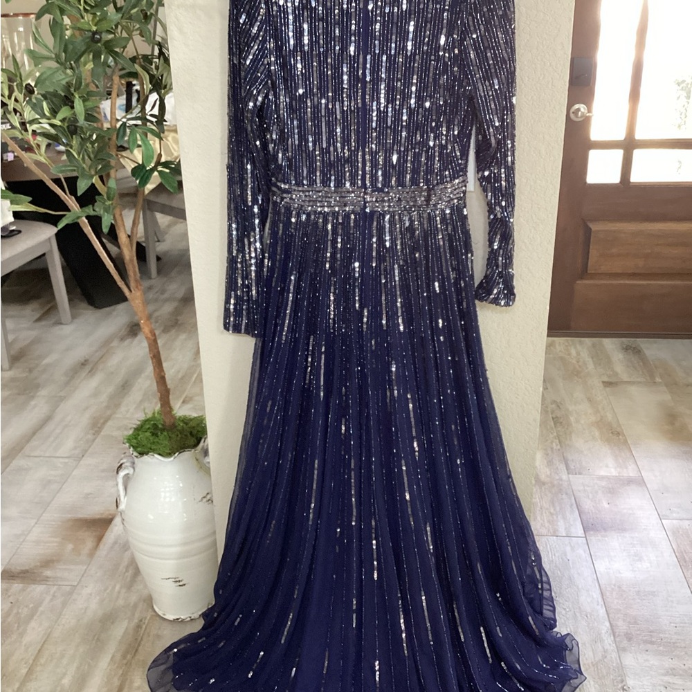 Mac Duggal Navy and Silver Sequin Long Sleeve Gown #Mother of the Groom - Picture 2 of 8